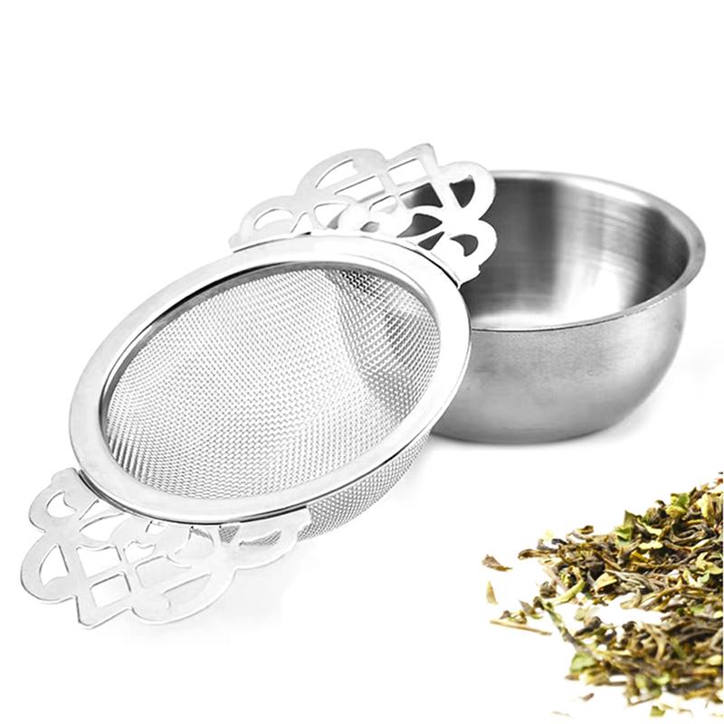 1PC Stainless Steel Tea Strainer With Drip Bowl Double Ear Mesh Infuser Filter