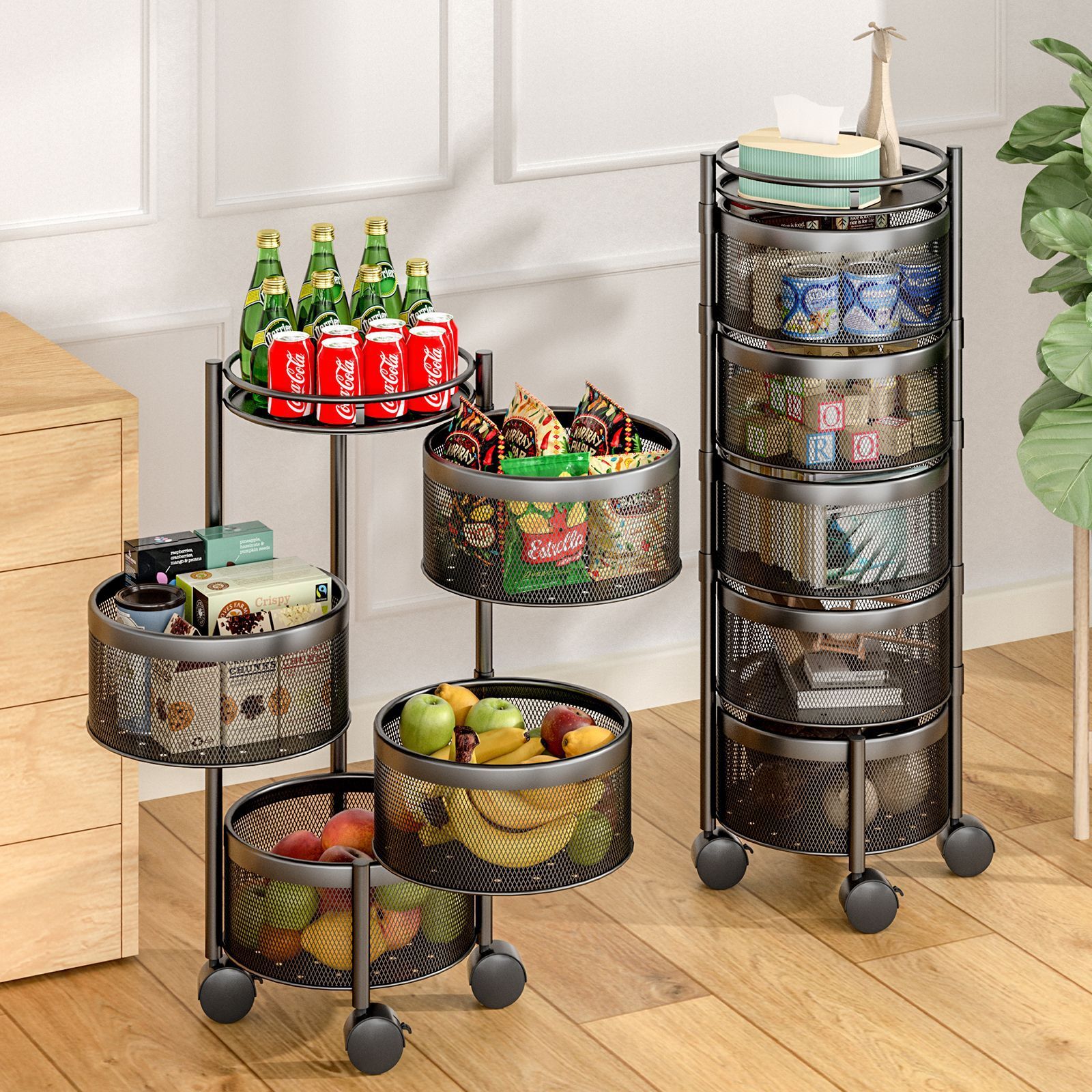 5 Layer 360 degree rotating vegetable shelf Kitchen storage rack.