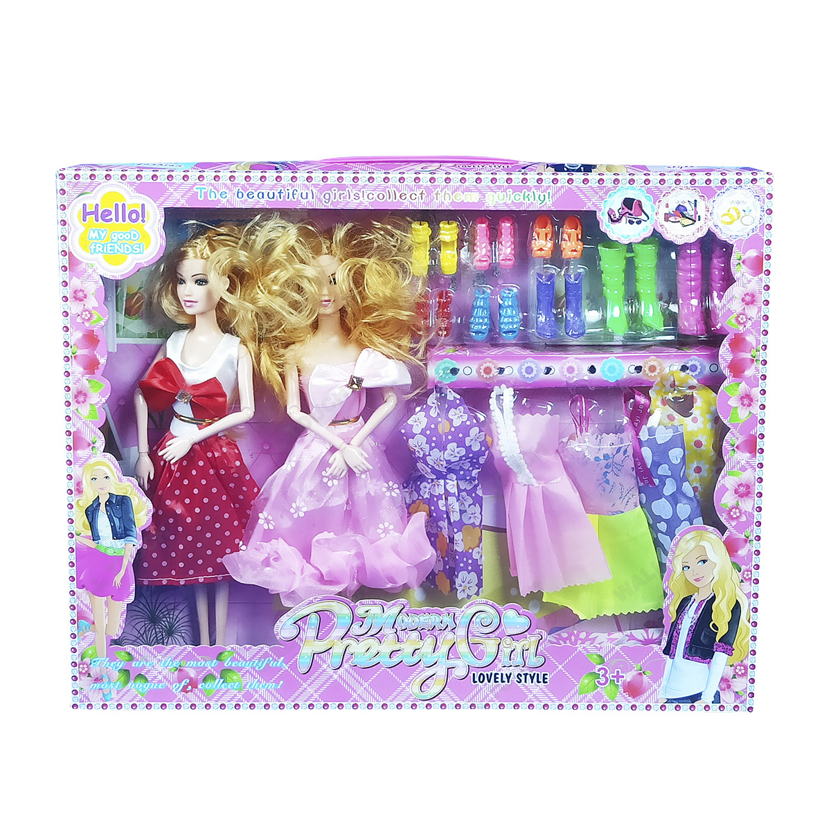 badgeModern pretty girls and Stylish Double Barbie DOLL, Wonderful Toy With Dress& Accessories For kids & Girls