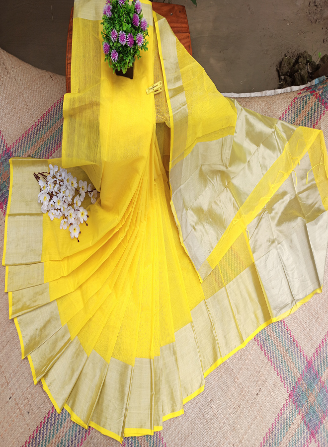 Fagun Special Yellow & Golden Combnation Color 12 Hand Half Silk Saree for Women From Tangail Tant Saree Store