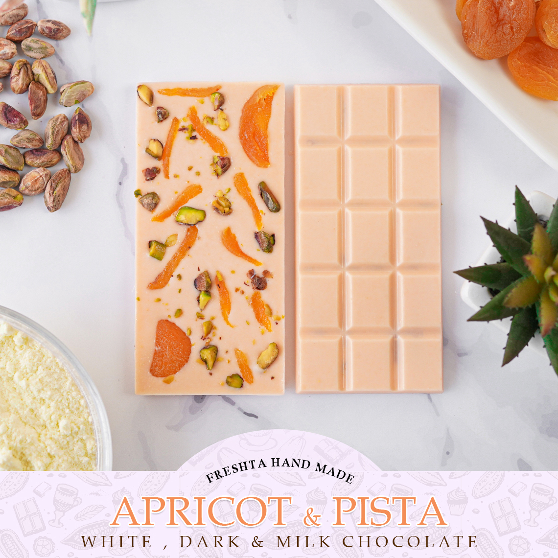 Freshta Handmade Apricot & Pista White Chocolate