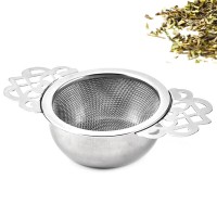 1PC Stainless Steel Tea Strainer With Drip Bowl Double Ear Mesh Infuser Filter