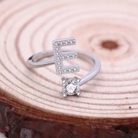 Alphabet Letters Stone Silver Rings for Women, CZ Adjustable Initial Letter Ring For Women Simple Elegant Jewelry Friendship Gift for Girls, Name Word Finger Ring for Party, Wedding, Dating, Festivals, Birthday