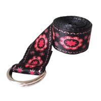 Color Pattern Stretchy Yoga Band Cotton Adjustable D-Ring Black