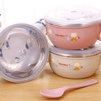 TE Smart Stainless Steel Cartoon Feeding Bowl with Handles and Spoon for Baby Random Color