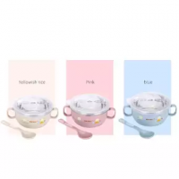 TE Smart Stainless Steel Cartoon Feeding Bowl with Handles and Spoon for Baby Random Color