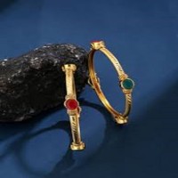 Gold Plated Rubi and Panna Stone Work Bangle (Churi) for women(2 pices)