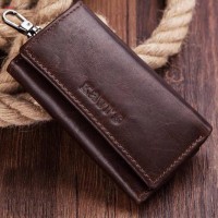 Leather Key Ring Folder Wallet Chocolate