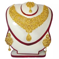 Stylish Indian gold plated necklace set for_women-3 Part Earrings & Tikli