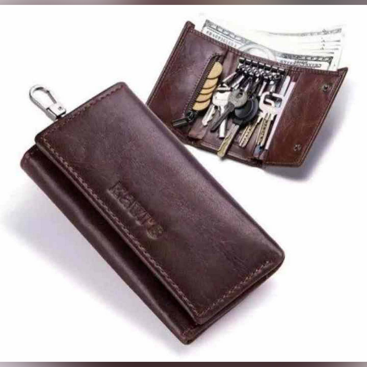 Leather Key Ring Folder Wallet Chocolate