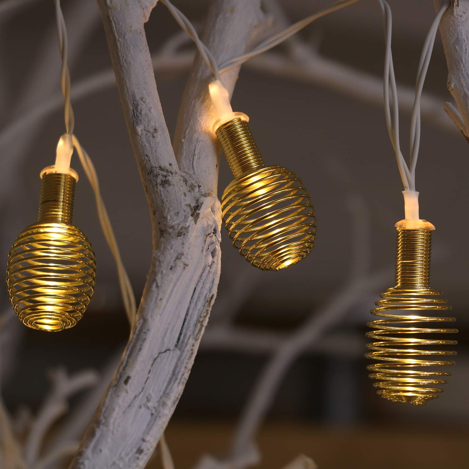 Metal fairy light spring bulb shape lantern