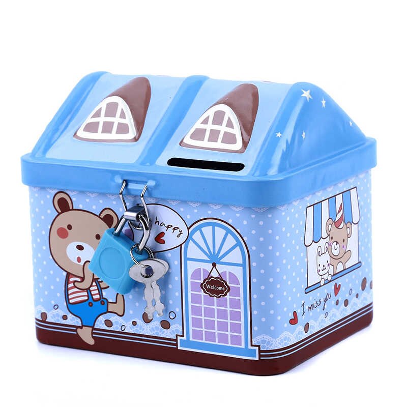Metal House Money Bank with Lock 4.5×3.5×4 Inch