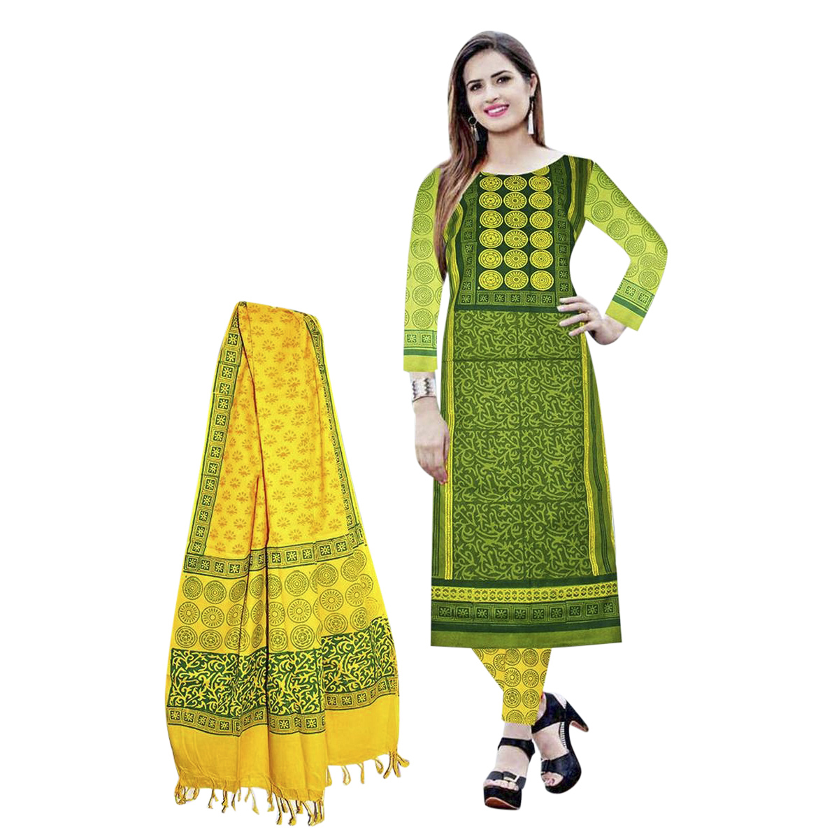 Stylish Block Printed Cotton Salwar Kameez For Women