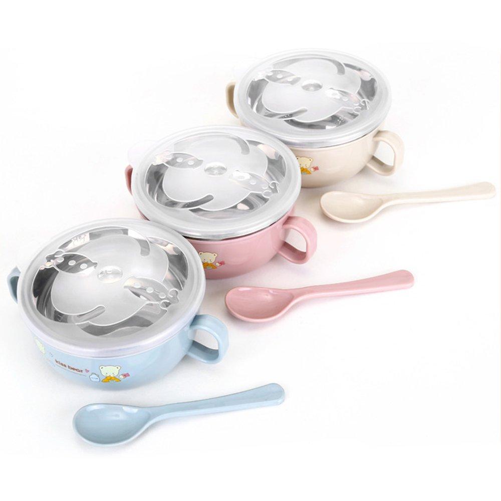 TE Smart Stainless Steel Cartoon Feeding Bowl with Handles and Spoon for Baby Random Color