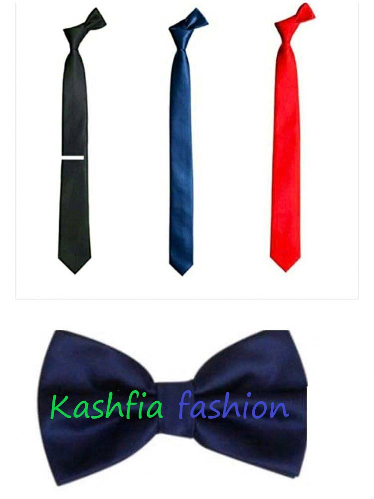 Tie Formal ( Black-Red-Blue ) 3 Pcs +1 Pcs Silk Bow Tie ( Free )